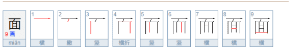 面的笔顺,面的笔顺