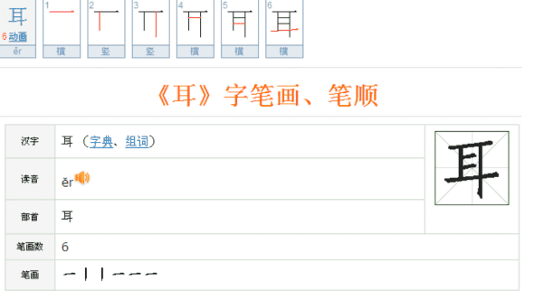 耳的笔顺规则是先横后竖,耳的笔顺怎么写图5